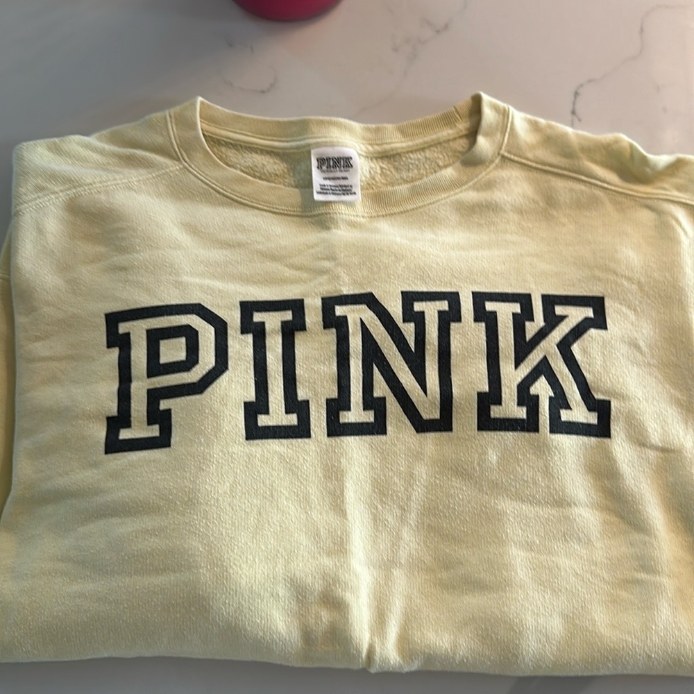 Pink Victoria Secret crew pullover , all yellow